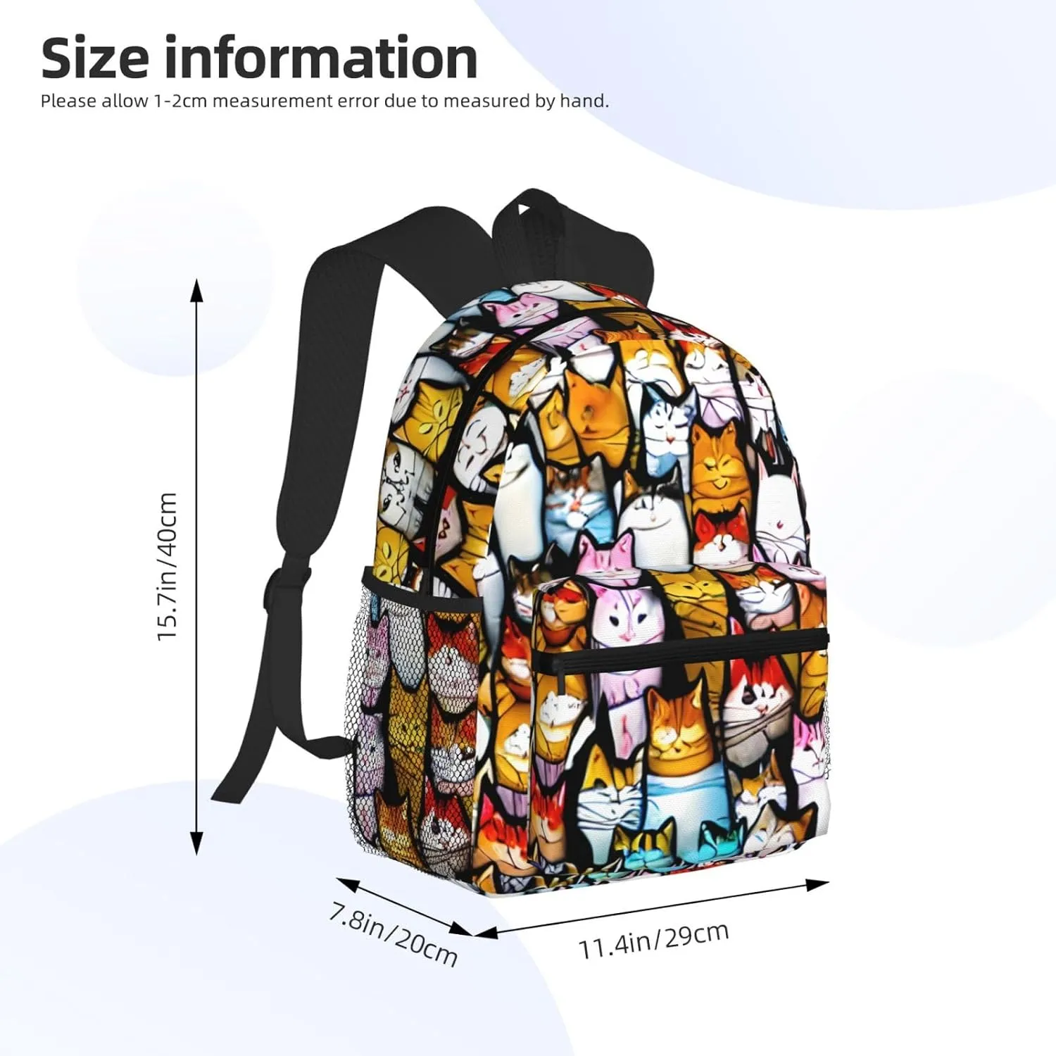 Many Cartoon Cats Print Comfortable Backpack,Your Essential Casual Travel Bag For Outdoor Adventures