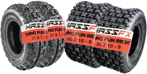 MASSFX 21x7-10 Front (2) & 20x10-9 Rear (2) Tire Set for Sport Quad All-Terrain (ATV), Utility-Task (UTV), and Side-by-Side (SxS) Vehicles - 4-Ply with 15mm Tread Depth 21x7x10; 20x10x9 (4-Pack)