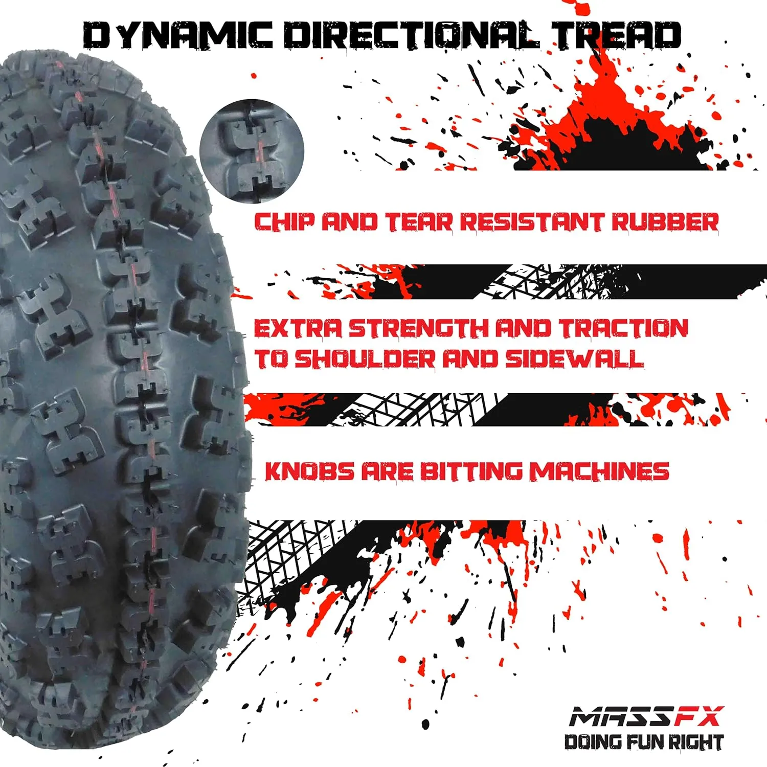 MASSFX 21x7-10 Front Tires (2) for Sport Quad: All-Terrain (ATV), Utility-Task (UTV), and Side-by-Side (SxS) Vehicles - 4-Ply with 15mm Tread Depth 21x7x10 (2-Pack)