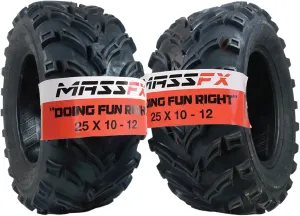 MASSFX 25x10-12 Rear Tire Set (2) for All-Terrain (ATV), Utility-Task (UTV), and Side-by-Side (SxS) Vehicles - 6-Ply with 1/2" Tread Depth 25x10x12 (2-Pack)