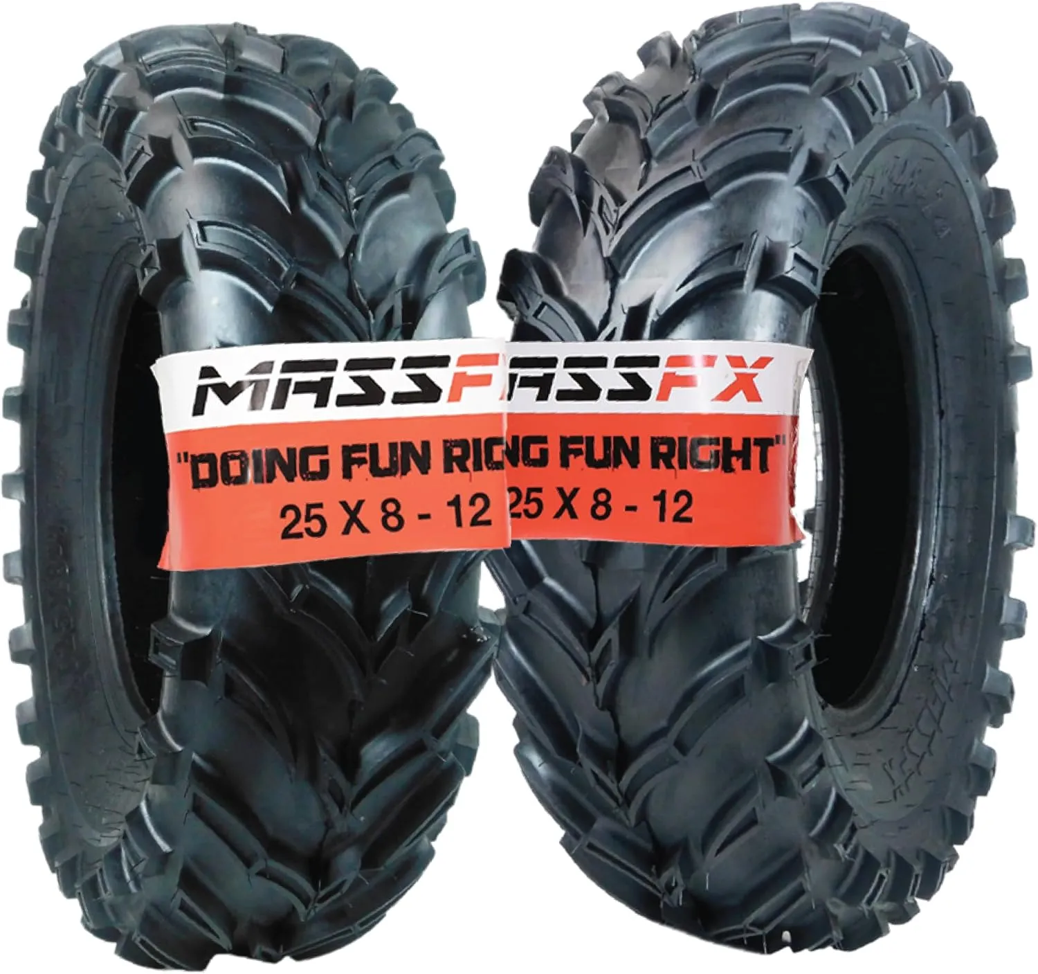 MASSFX 25x8-12 Front Tire Set (2) for All-Terrain (ATV), Utility-Task (UTV), and Side-by-Side (SxS) Vehicles - 6-Ply with 1/2" Tread Depth 25x8x12 (2-Pack)
