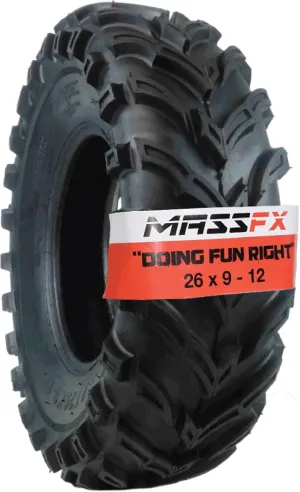 MASSFX 26x9-12 Front Tire for All-Terrain (ATV), Utility-Task (UTV), and Side-by-Side (SxS) Vehicles - 6-Ply with 1/2" Tread Depth 26x9x12