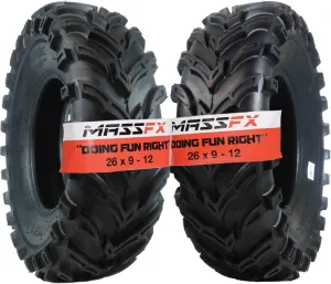 MASSFX 26x9-12 Front Tire Set (2) for All-Terrain (ATV), Utility-Task (UTV), and Side-by-Side (SxS) Vehicles - 6-Ply with 1/2" Tread Depth 26x9x12 (2-Pack)