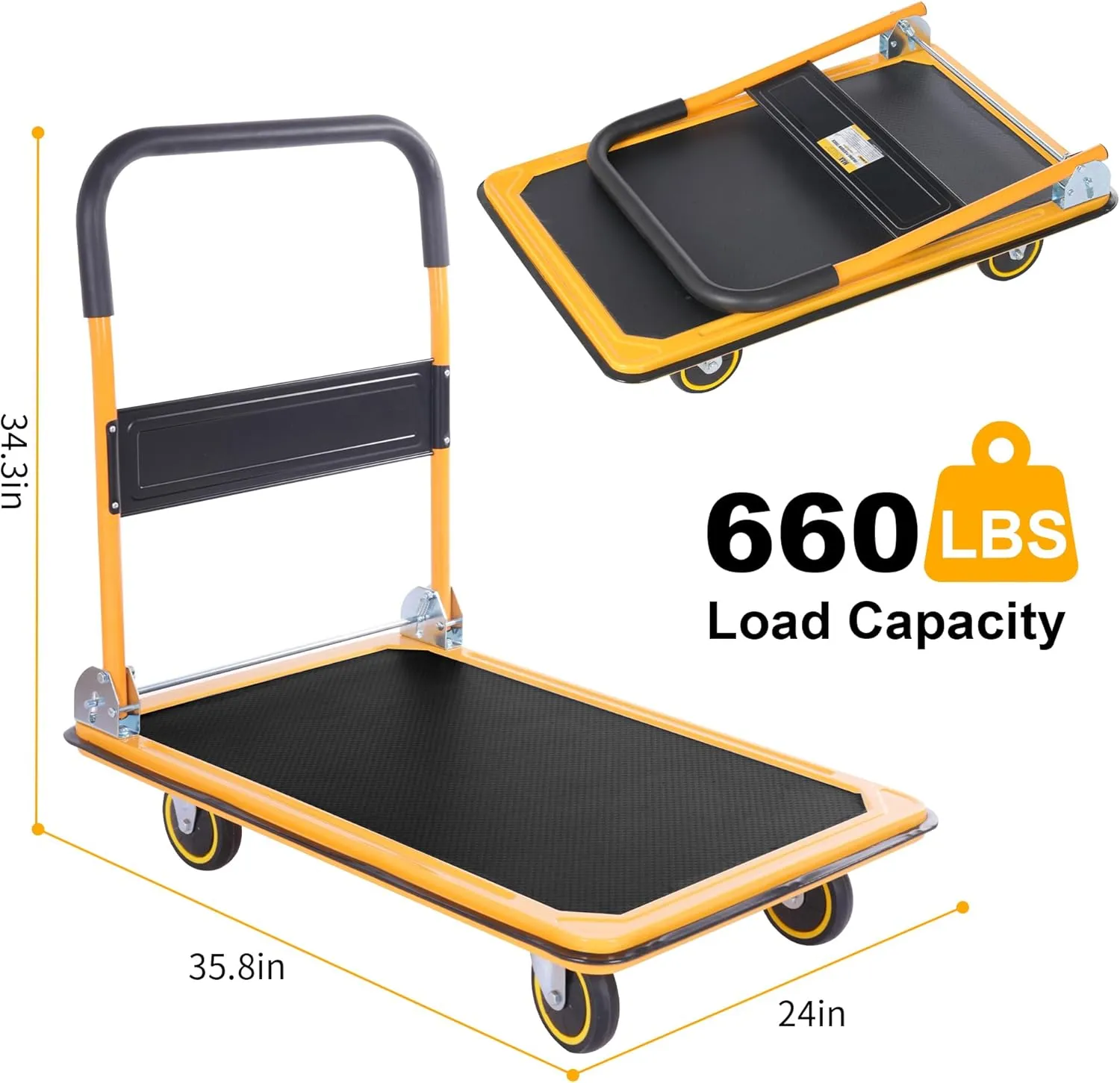 MaxWorks 80877- Foldable Platform Truck Push Dolly 660 lb. Weight Capacity