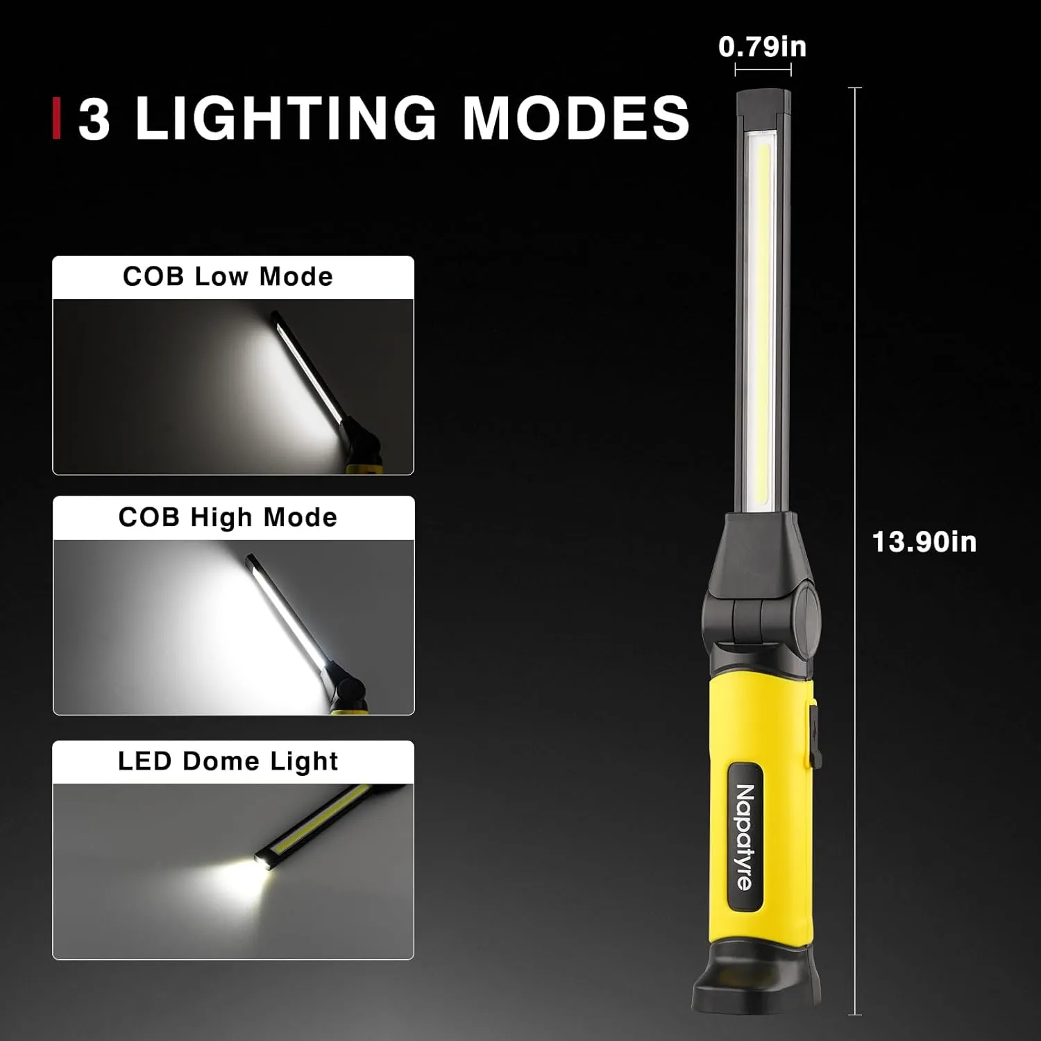 Mechanic Light, 1000 Lumens Rechargeable LED Work Light with Magnetic Base, 4000 mAh, 120 Rotate 3 Modes for Car Repair Home Emergency (1 Pack)