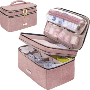 Medicine Storage Bag Pill Bottle Organizer with Portable Small Pouch Travel Medication Bottle Organizer for Emergency Home First Aid Box Kit (Pink)