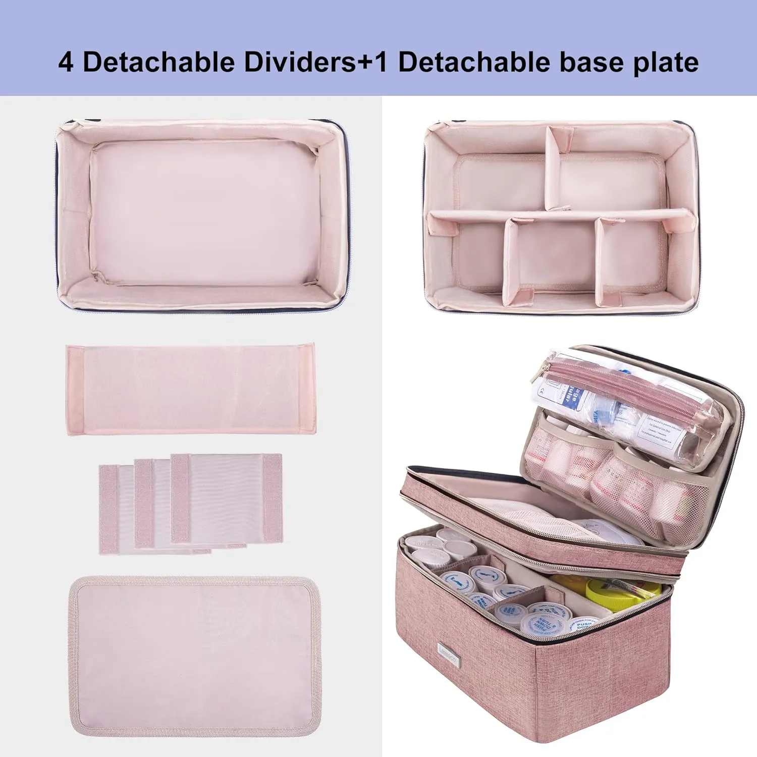 Medicine Storage Bag Pill Bottle Organizer with Portable Small Pouch Travel Medication Bottle Organizer for Emergency Home First Aid Box Kit (Pink)