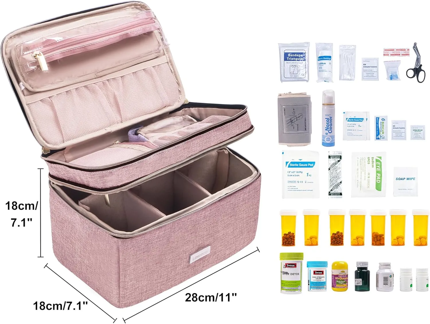 Medicine Storage Bag Pill Bottle Organizer with Portable Small Pouch Travel Medication Bottle Organizer for Emergency Home First Aid Box Kit (Pink)
