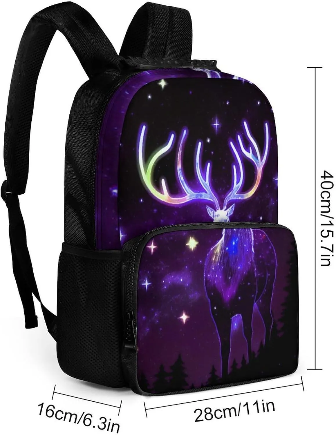 Men & Women Lightweight Galaxy Starry Sky Christmas Elk Moose Art Casual Daypack Large Capacity Bookbag With Adjustable Shoulder Straps for Gym Business Bicycle