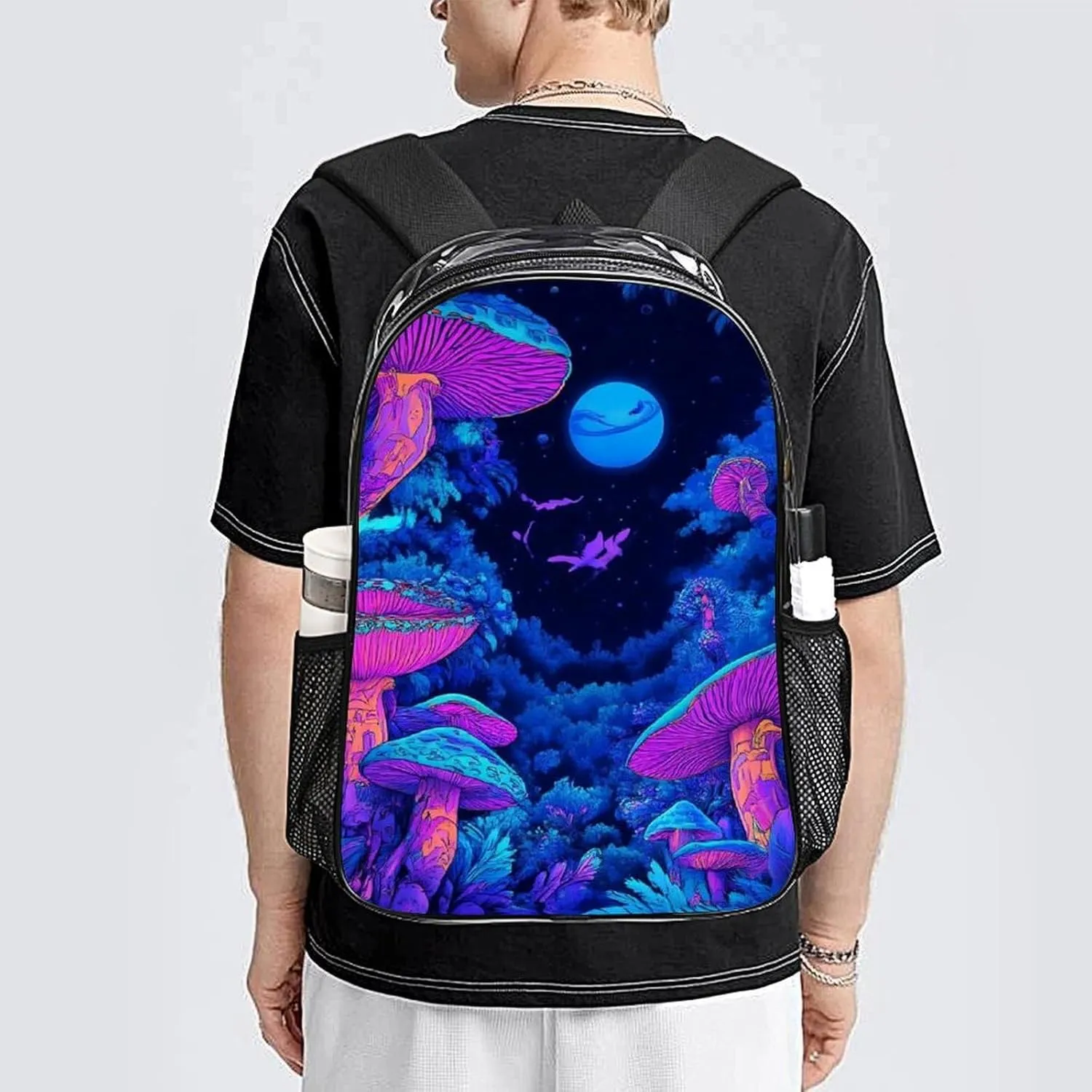 Men & Women Lightweight Magic Mushroom Mushrooms Scenery Casual Daypack Large Capacity Bookbag Transparent Bag for Gym Business Bicycle