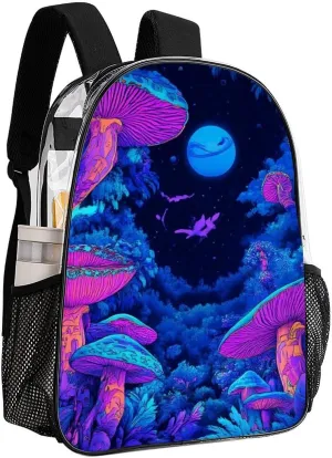Men & Women Lightweight Magic Mushroom Mushrooms Scenery Casual Daypack Large Capacity Bookbag Transparent Bag for Gym Business Bicycle