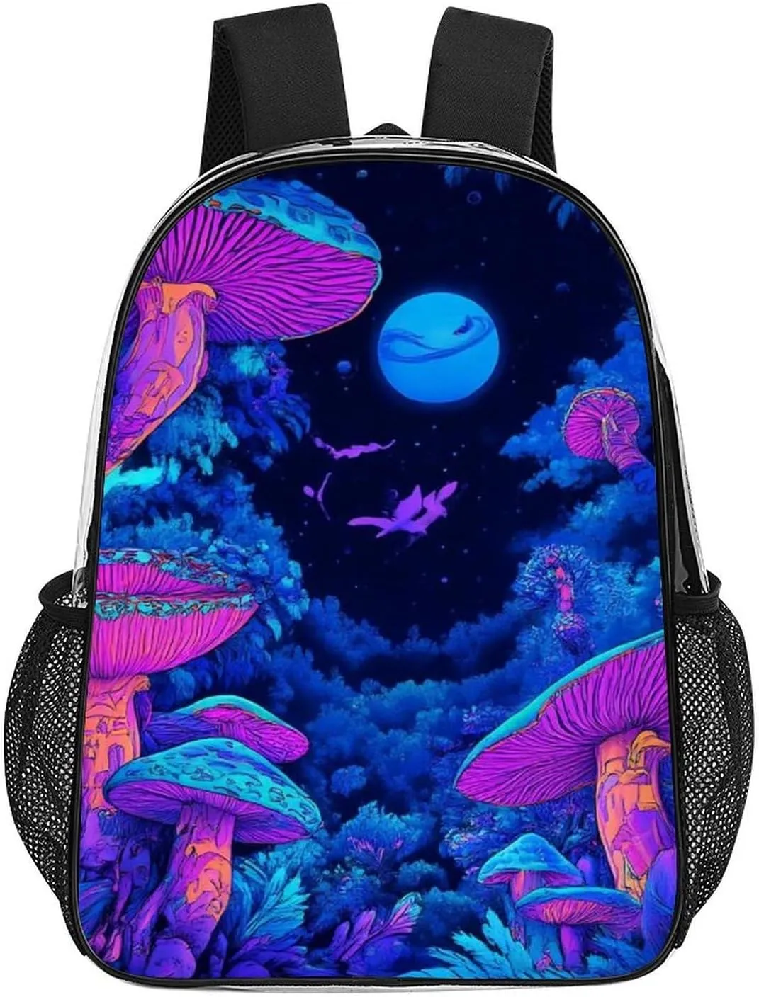 Men & Women Lightweight Magic Mushroom Mushrooms Scenery Casual Daypack Large Capacity Bookbag Transparent Bag for Gym Business Bicycle