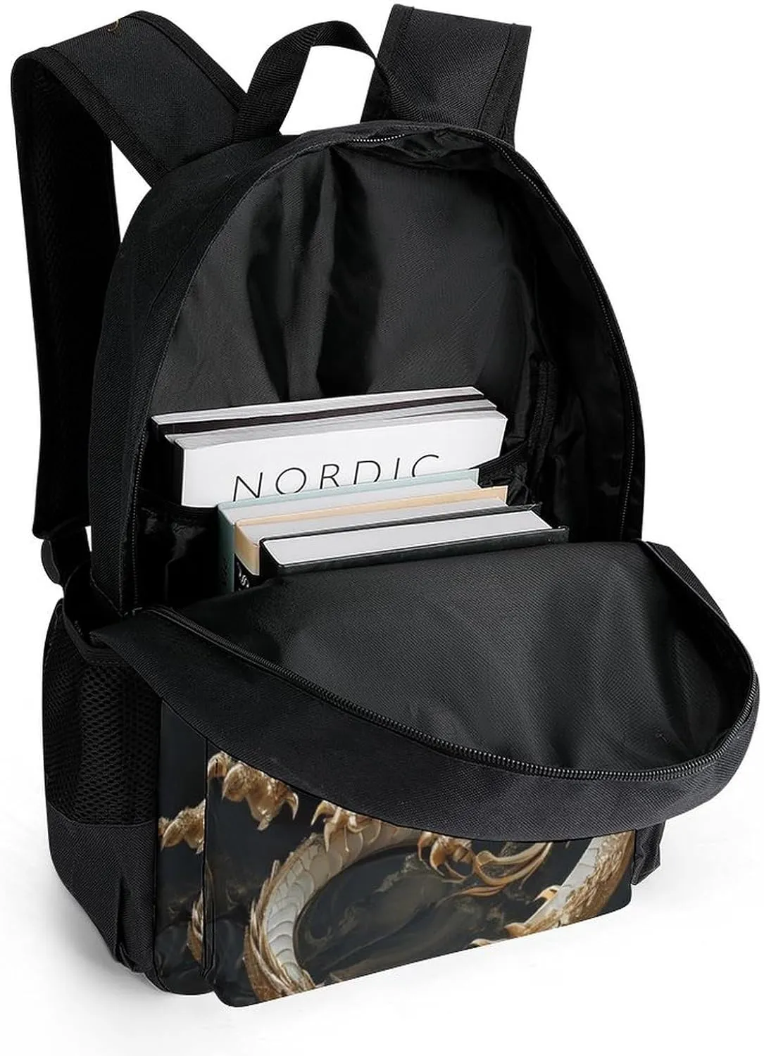 Men & Women Polyester Cool Dragon King Backpack Large Capacity Bookbag With Smooth Zippers for Climbing Picnic Bicycle