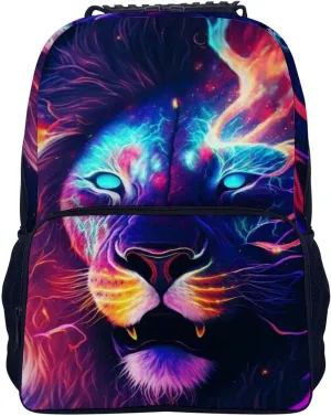 Men & Women Polyester Cool Lion In The Universe Surreal Style Art Backpack Large Capacity Bookbag With Smooth Zippers for Climbing Picnic Bicycle