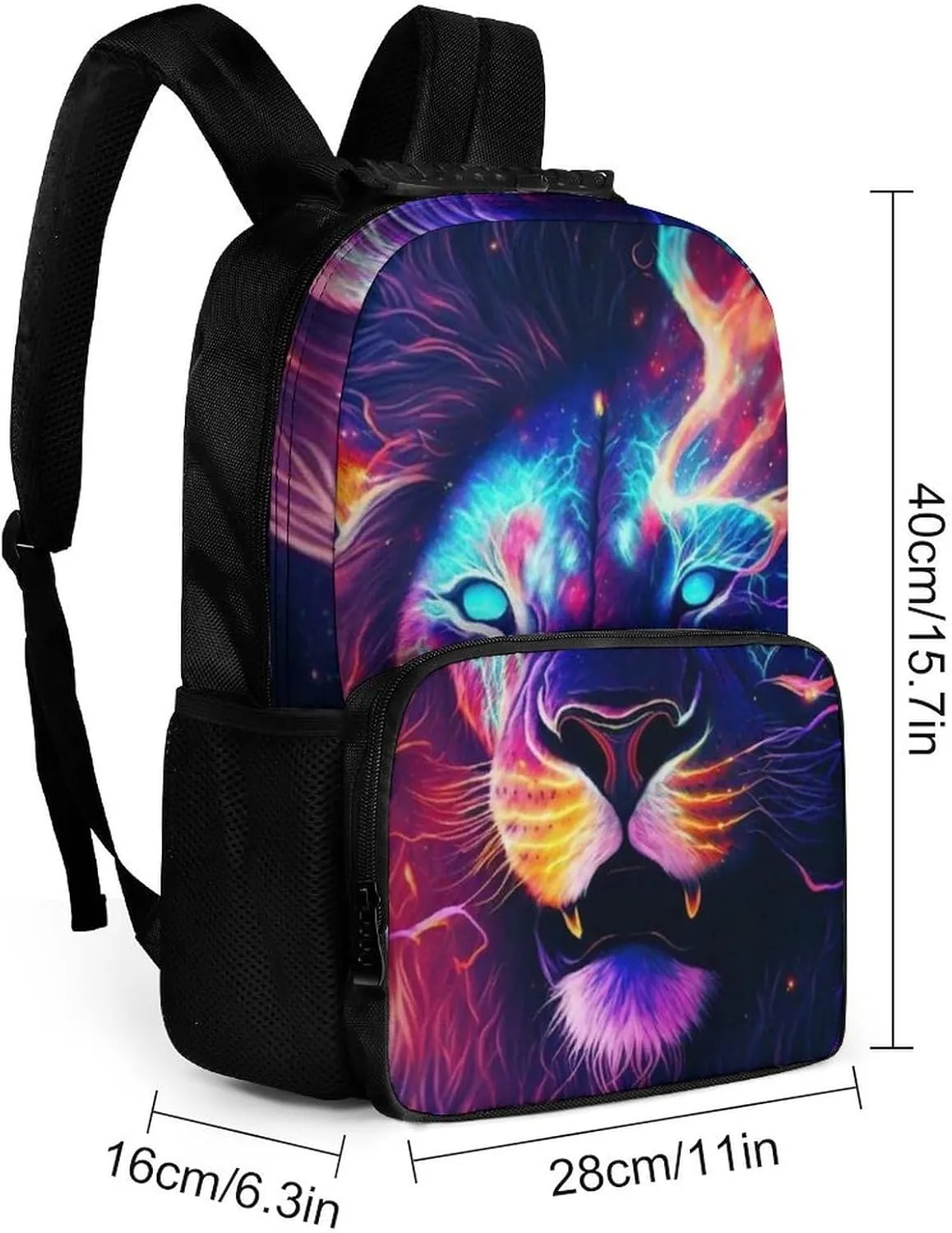 Men & Women Polyester Cool Lion In The Universe Surreal Style Art Backpack Large Capacity Bookbag With Smooth Zippers for Climbing Picnic Bicycle