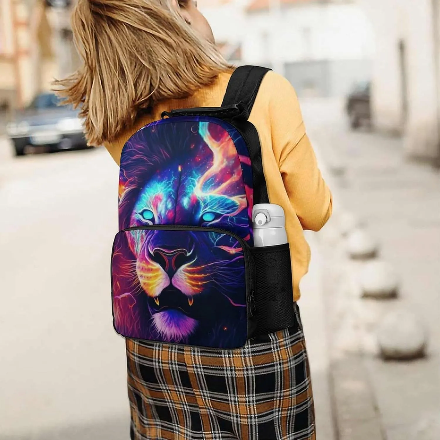 Men & Women Polyester Cool Lion In The Universe Surreal Style Art Backpack Large Capacity Bookbag With Smooth Zippers for Climbing Picnic Bicycle