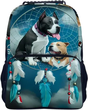 Men Women Lightweight American Pit Bull Terrier Dog Dreamcatcher Art Backpack Large Capacity Bookbag With Smooth Zippers for Gym Business Running