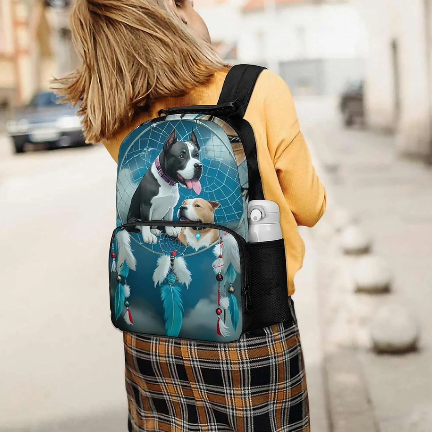 Men Women Lightweight American Pit Bull Terrier Dog Dreamcatcher Art Backpack Large Capacity Bookbag With Smooth Zippers for Gym Business Running