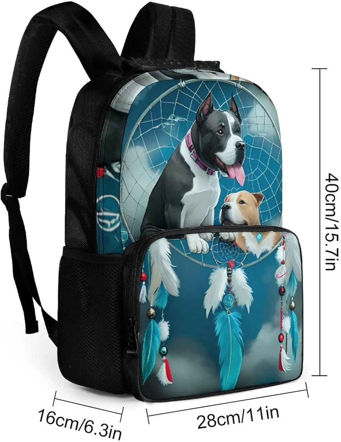 Men Women Lightweight American Pit Bull Terrier Dog Dreamcatcher Art Backpack Large Capacity Bookbag With Smooth Zippers for Gym Business Running