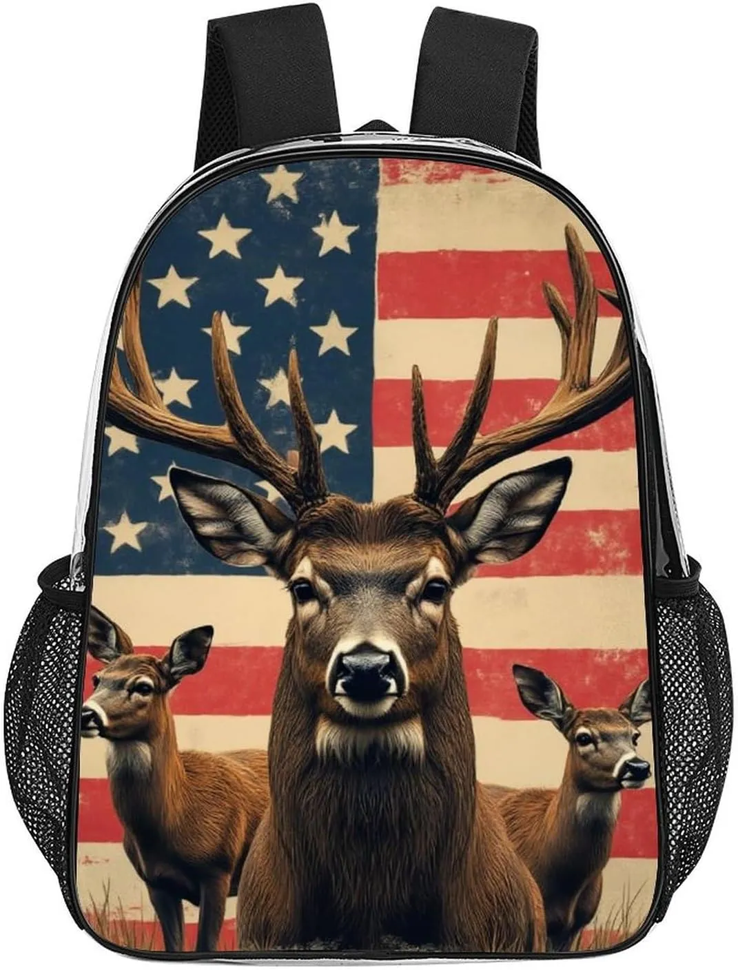 Men Women Lightweight American Us Flag Hunting Camo Deer Backpack Large Capacity Bookbag Transparent Bag for Gym Business Running