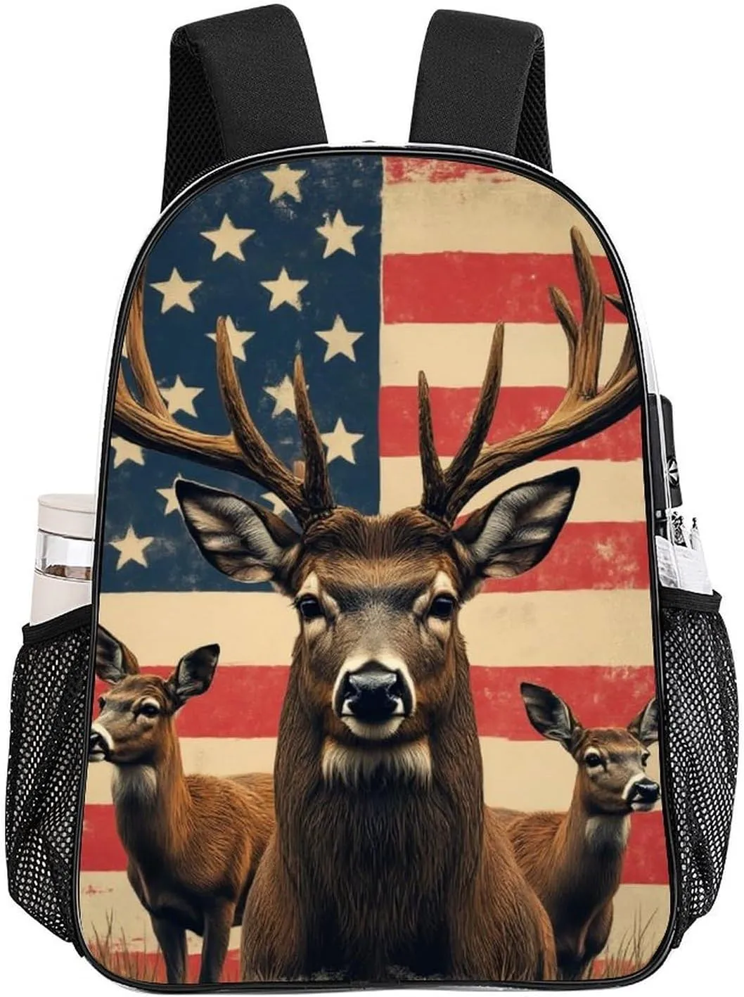 Men Women Lightweight American Us Flag Hunting Camo Deer Backpack Large Capacity Bookbag Transparent Bag for Gym Business Running
