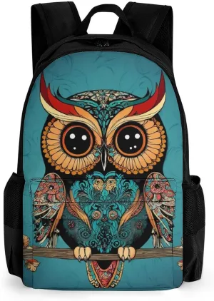 Men Women Lightweight Ethnic Owl Backpack Large Capacity Carry On Bag With Padded Straps for Sports Work Walking Cycling