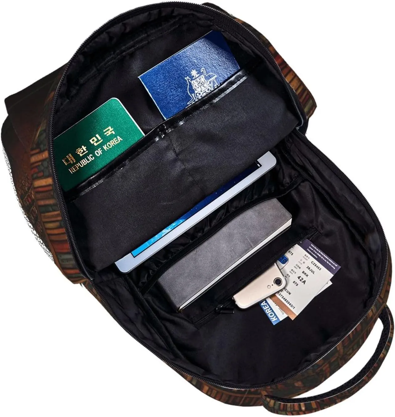 Men Women Lightweight Library Bookshelf Vintage Art Casual Daypack Big Capacity Bookbag With Padded Straps for Gym Travel Walking Cycling
