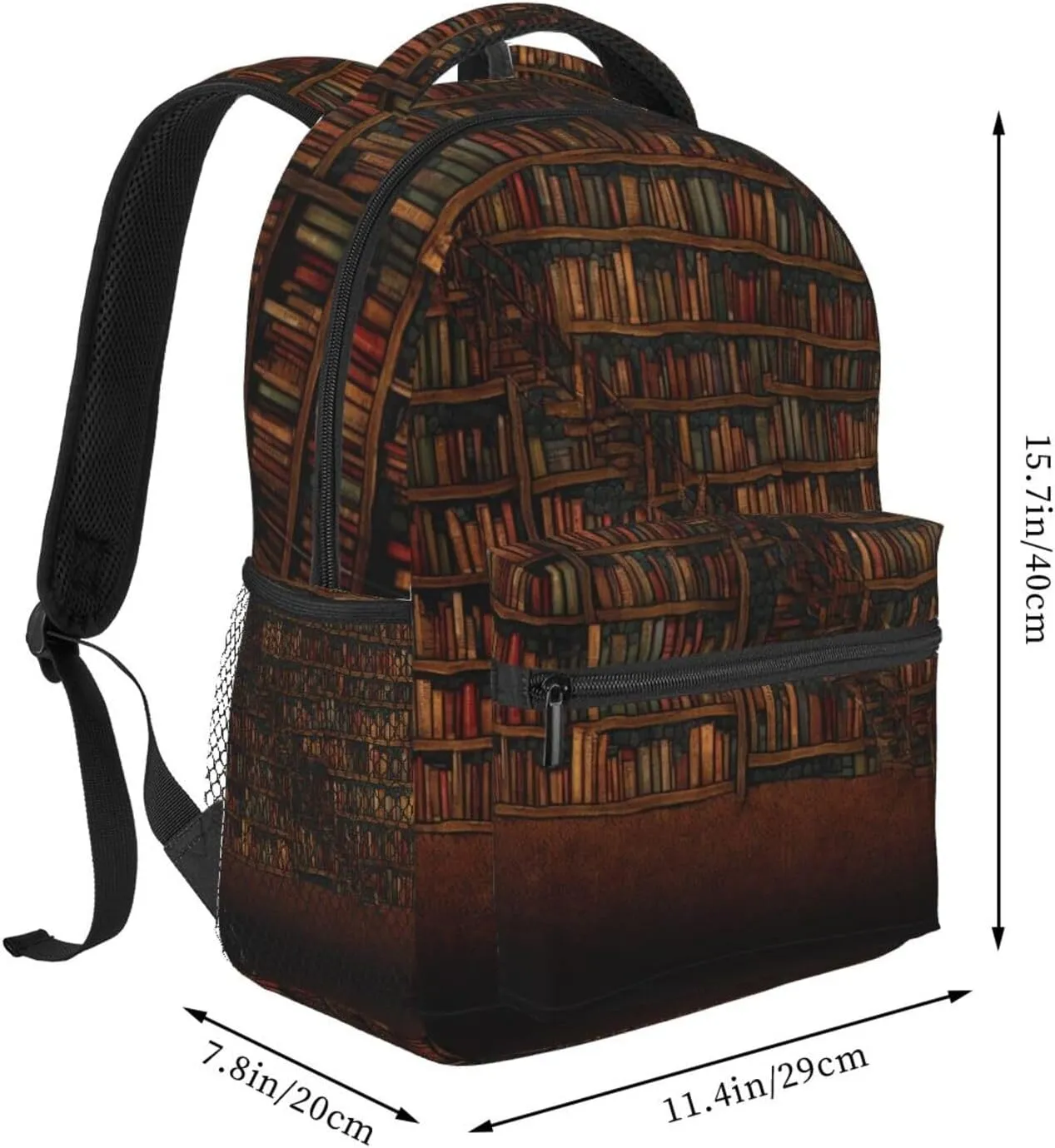 Men Women Lightweight Library Bookshelf Vintage Art Casual Daypack Big Capacity Bookbag With Padded Straps for Gym Travel Walking Cycling