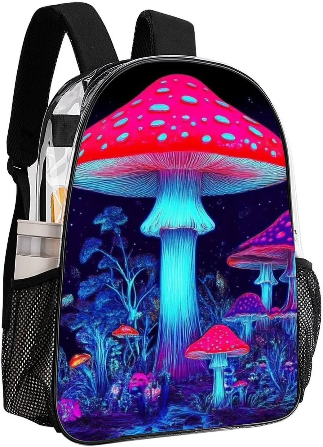 Men Women Lightweight Magic Mushroom Mushrooms Scenery Backpack Large Capacity Bookbag Transparent Bag for Gym Business Running