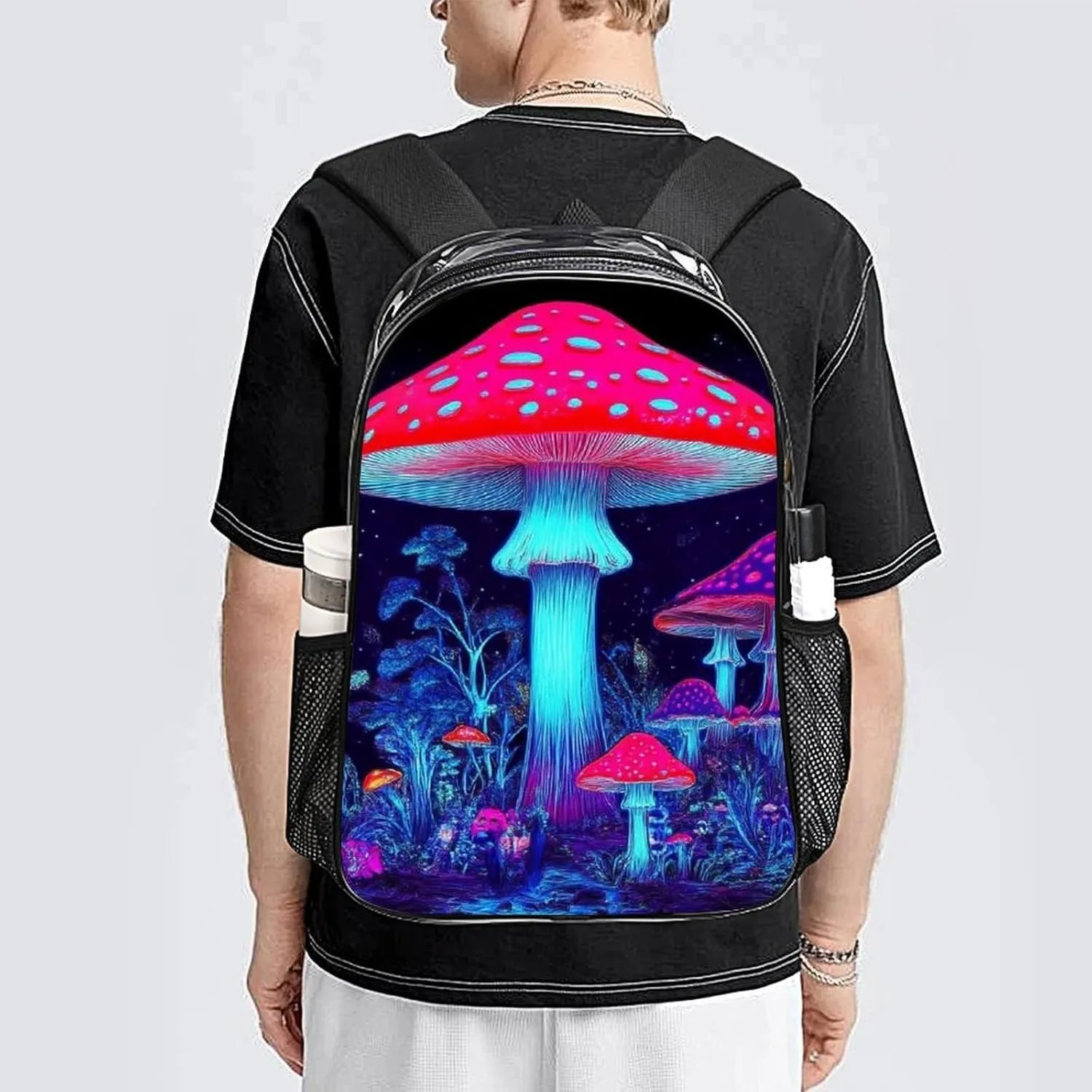 Men Women Lightweight Magic Mushroom Mushrooms Scenery Backpack Large Capacity Bookbag Transparent Bag for Gym Business Running