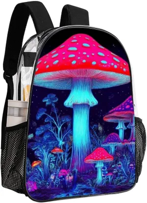 Men Women Lightweight Magic Mushroom Mushrooms Scenery Backpack Large Capacity Bookbag Transparent Bag for Gym Business Running