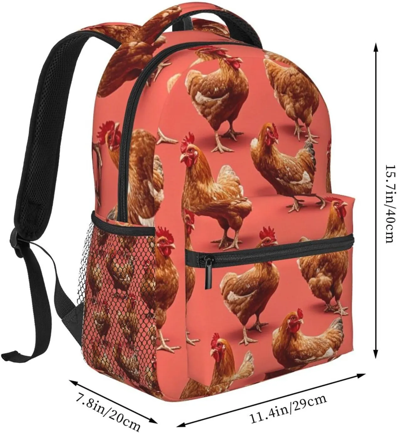 Men Women Lightweight Rustic Farmhouse Chicken Rooster Art Backpack Large Capacity Bookbag With Smooth Zippers for Gym Business Running