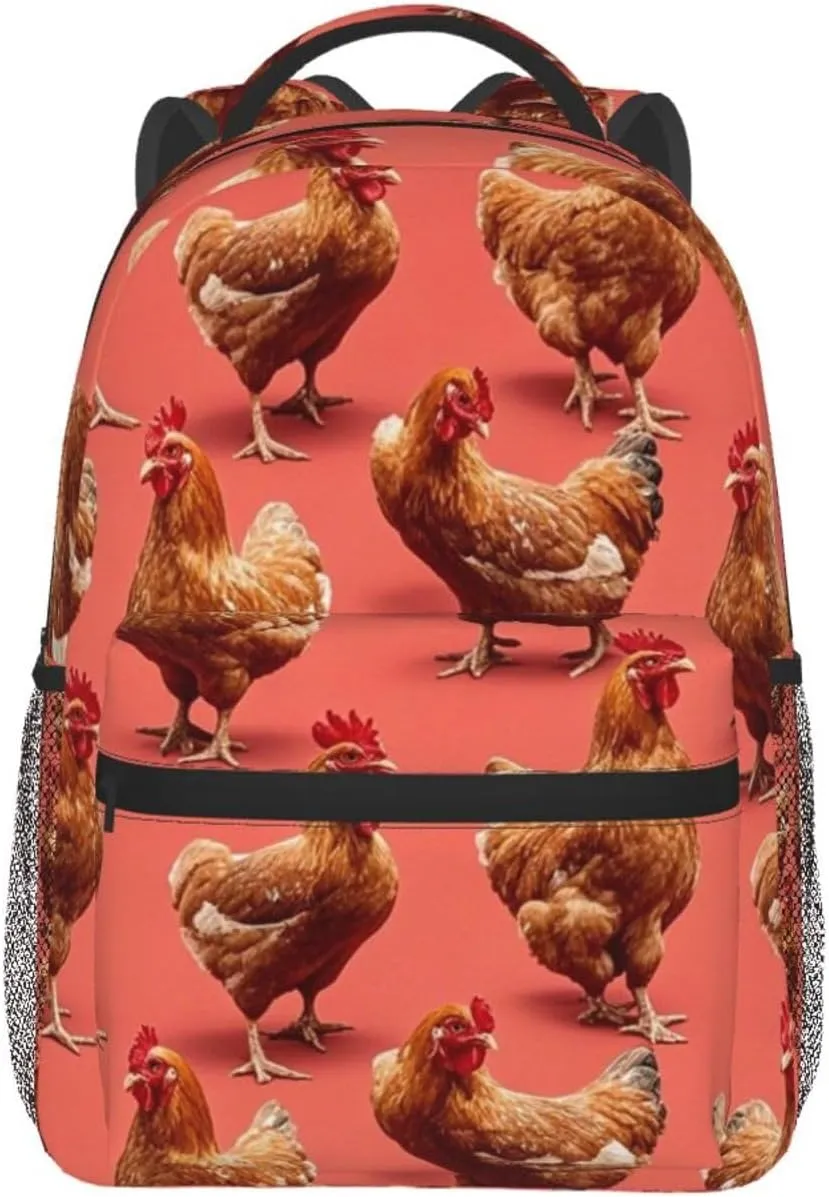 Men Women Lightweight Rustic Farmhouse Chicken Rooster Art Backpack Large Capacity Bookbag With Smooth Zippers for Gym Business Running