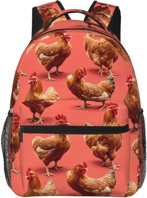 Men Women Lightweight Rustic Farmhouse Chicken Rooster Art Backpack Large Capacity Bookbag With Smooth Zippers for Gym Business Running