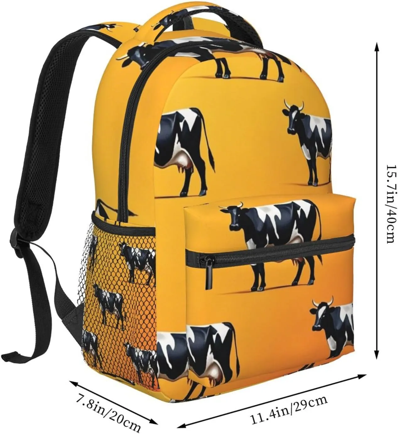 Men Women Polyester Cute Cattle Cow Art Casual Daypack Large Capacity Carry On Bag With Adjustable Shoulder Straps for Camping Work Running