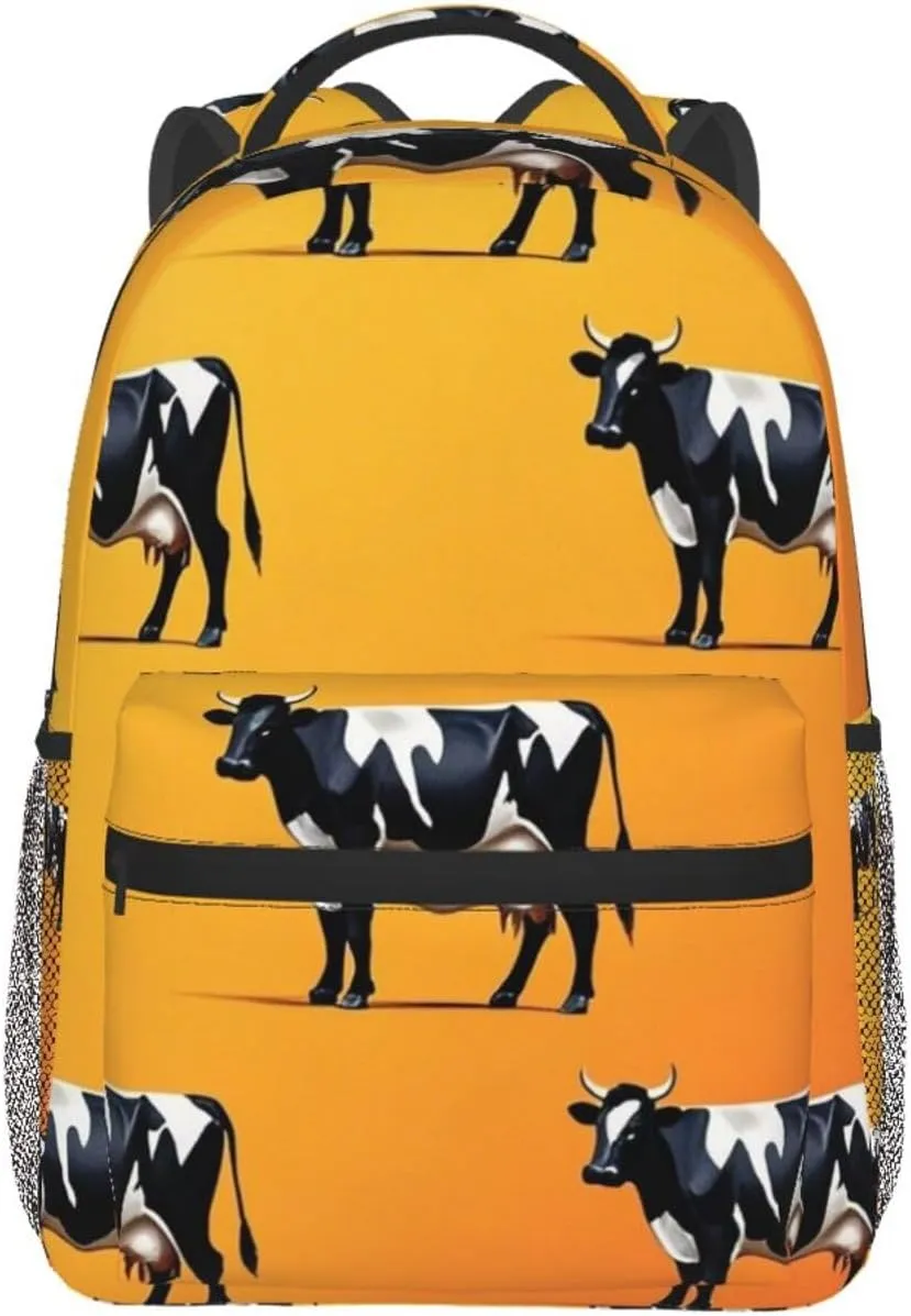 Men Women Polyester Cute Cattle Cow Art Casual Daypack Large Capacity Carry On Bag With Adjustable Shoulder Straps for Camping Work Running