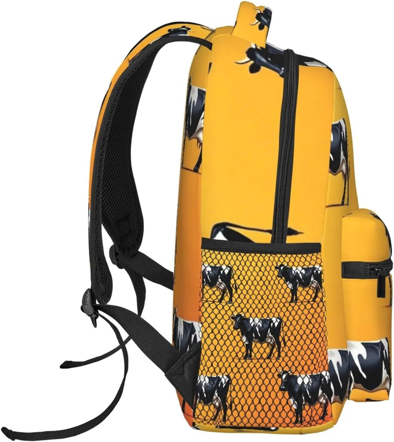 Men Women Polyester Cute Cattle Cow Art Casual Daypack Large Capacity Carry On Bag With Adjustable Shoulder Straps for Camping Work Running