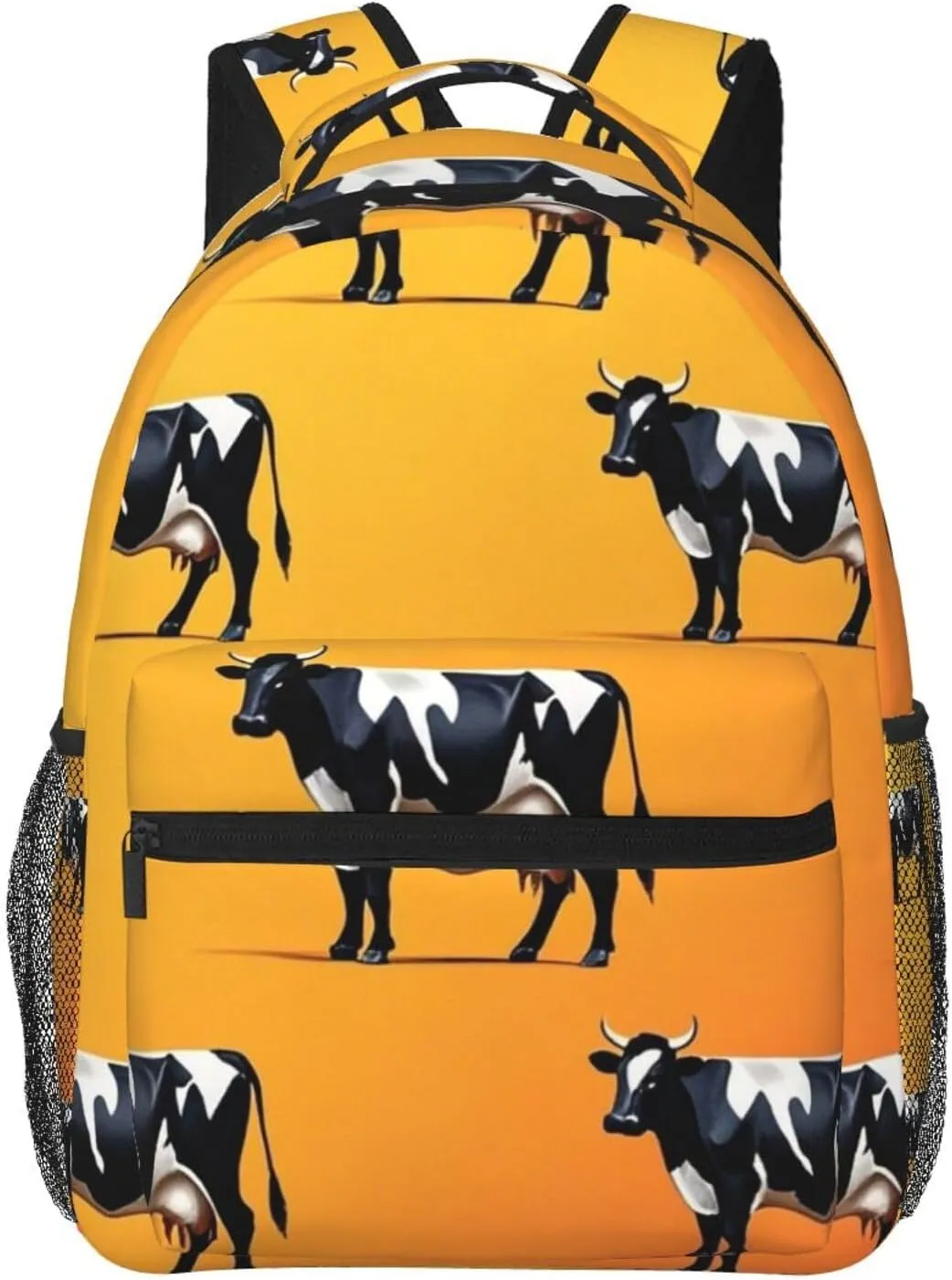 Men Women Polyester Cute Cattle Cow Art Casual Daypack Large Capacity Carry On Bag With Adjustable Shoulder Straps for Camping Work Running