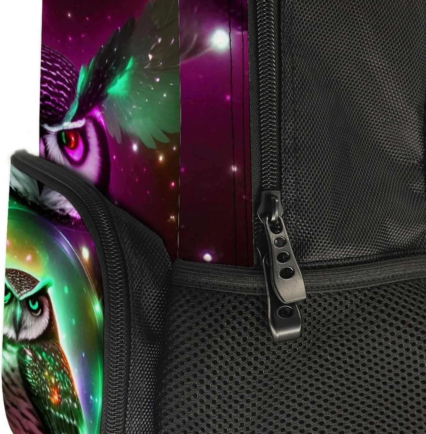 Men Women Polyester Galaxy Nighthawk Owl Art Daypack Big Capacity Shoulder Bag With Adjustable Shoulder Straps for Camping Travel Walking Cycling