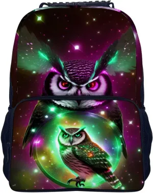 Men Women Polyester Galaxy Nighthawk Owl Art Daypack Big Capacity Shoulder Bag With Adjustable Shoulder Straps for Camping Travel Walking Cycling