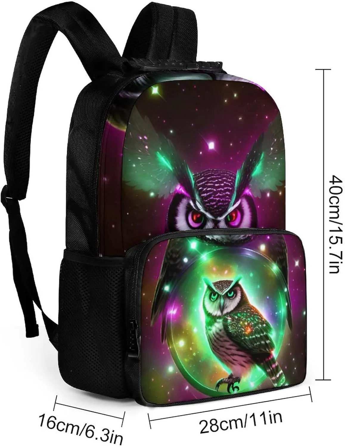 Men Women Polyester Galaxy Nighthawk Owl Art Daypack Big Capacity Shoulder Bag With Adjustable Shoulder Straps for Camping Travel Walking Cycling