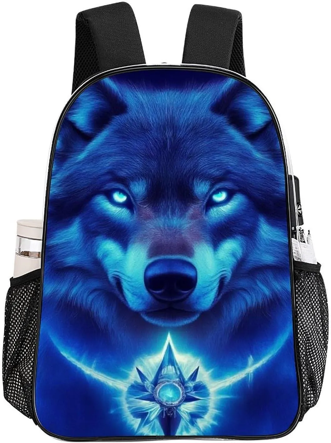 Men Women Transparent Blue Space Magic Wolf Art Daypack Big Capacity Shoulder Bag With Adjustable Shoulder Straps for Camping Travel Walking Cycling