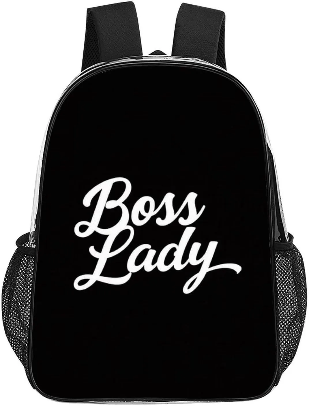 Men Women Transparent Boss Lady White Black Daypack Bookbag Big Capacity Shoulder Bag With Padded Straps for Climbing Travel Walking Cycling