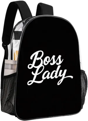 Men Women Transparent Boss Lady White Black Daypack Bookbag Big Capacity Shoulder Bag With Padded Straps for Climbing Travel Walking Cycling