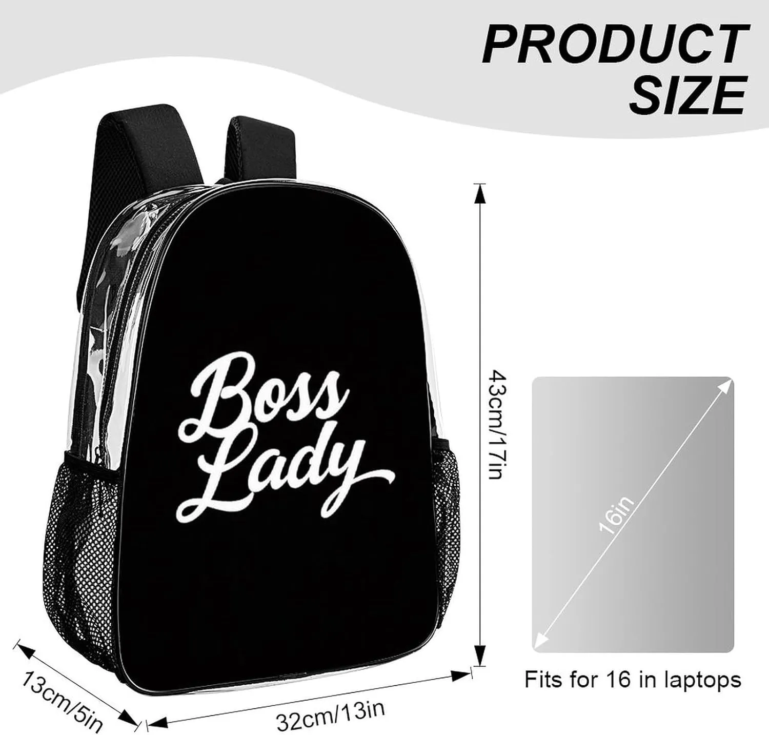 Men Women Transparent Boss Lady White Black Daypack Bookbag Big Capacity Shoulder Bag With Padded Straps for Climbing Travel Walking Cycling