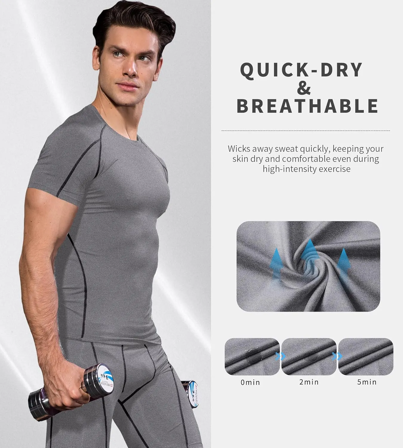 Men's Athletic Short Sleeve Stretch Compression Shirts Performance T-Shirt Running Workout Tops Quick Dry Base Layer