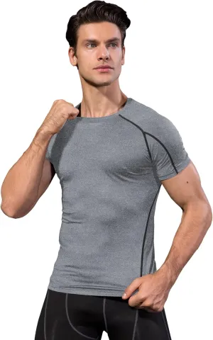 Men's Athletic Short Sleeve Stretch Compression Shirts Performance T-Shirt Running Workout Tops Quick Dry Base Layer
