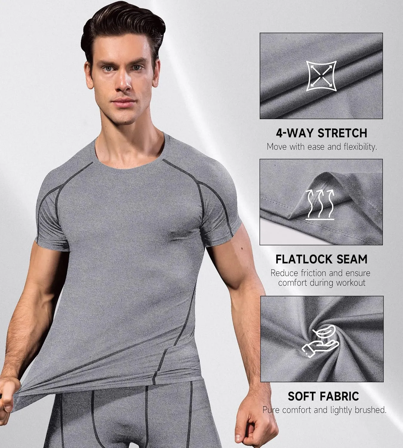 Men's Athletic Short Sleeve Stretch Compression Shirts Performance T-Shirt Running Workout Tops Quick Dry Base Layer