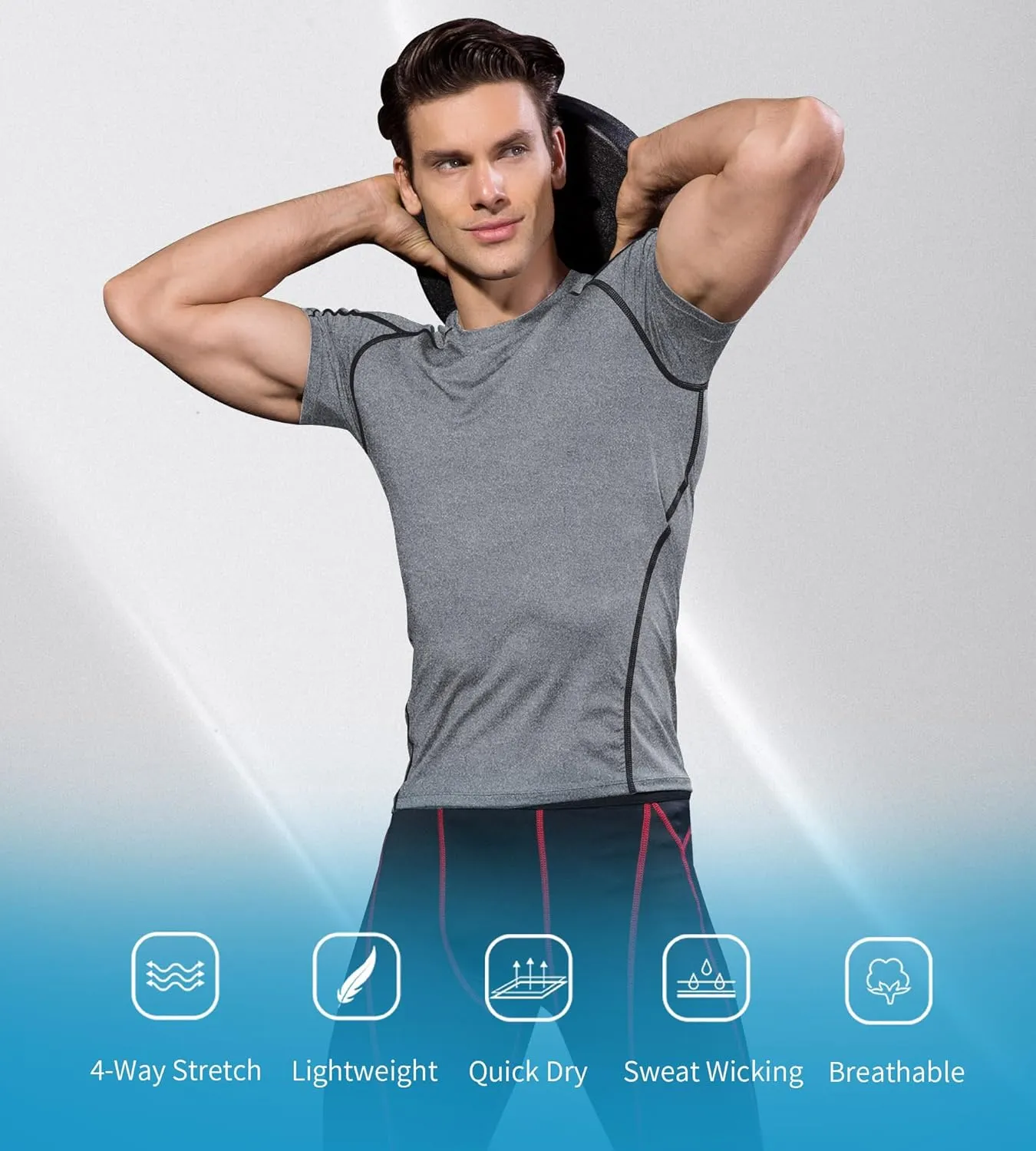 Men's Athletic Short Sleeve Stretch Compression Shirts Performance T-Shirt Running Workout Tops Quick Dry Base Layer