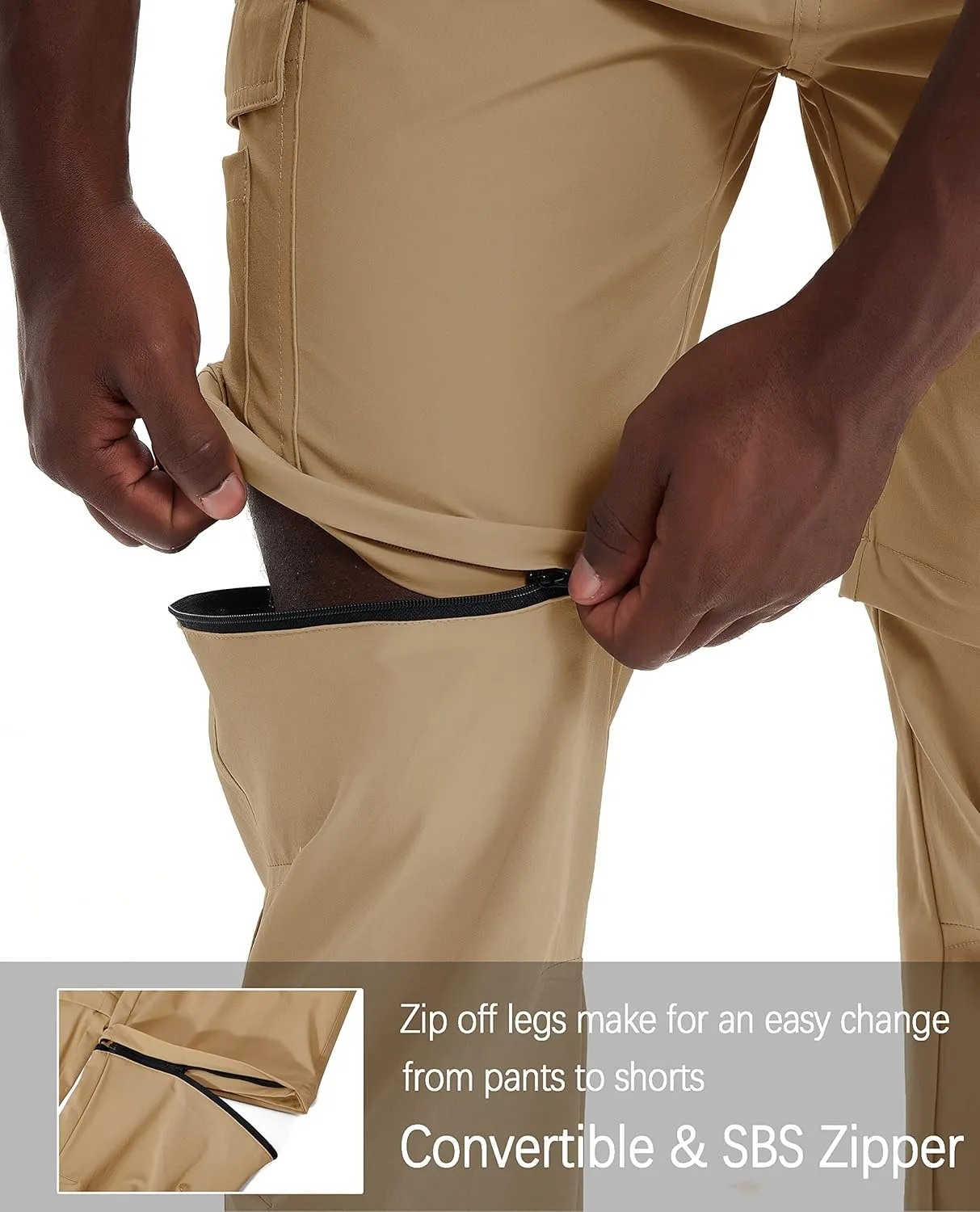 Mens Hiking Convertible Pants Waterproof Lightweight Quick Dry Zip Off Fishing Outdoor Cargo Work Trekking Trousers
